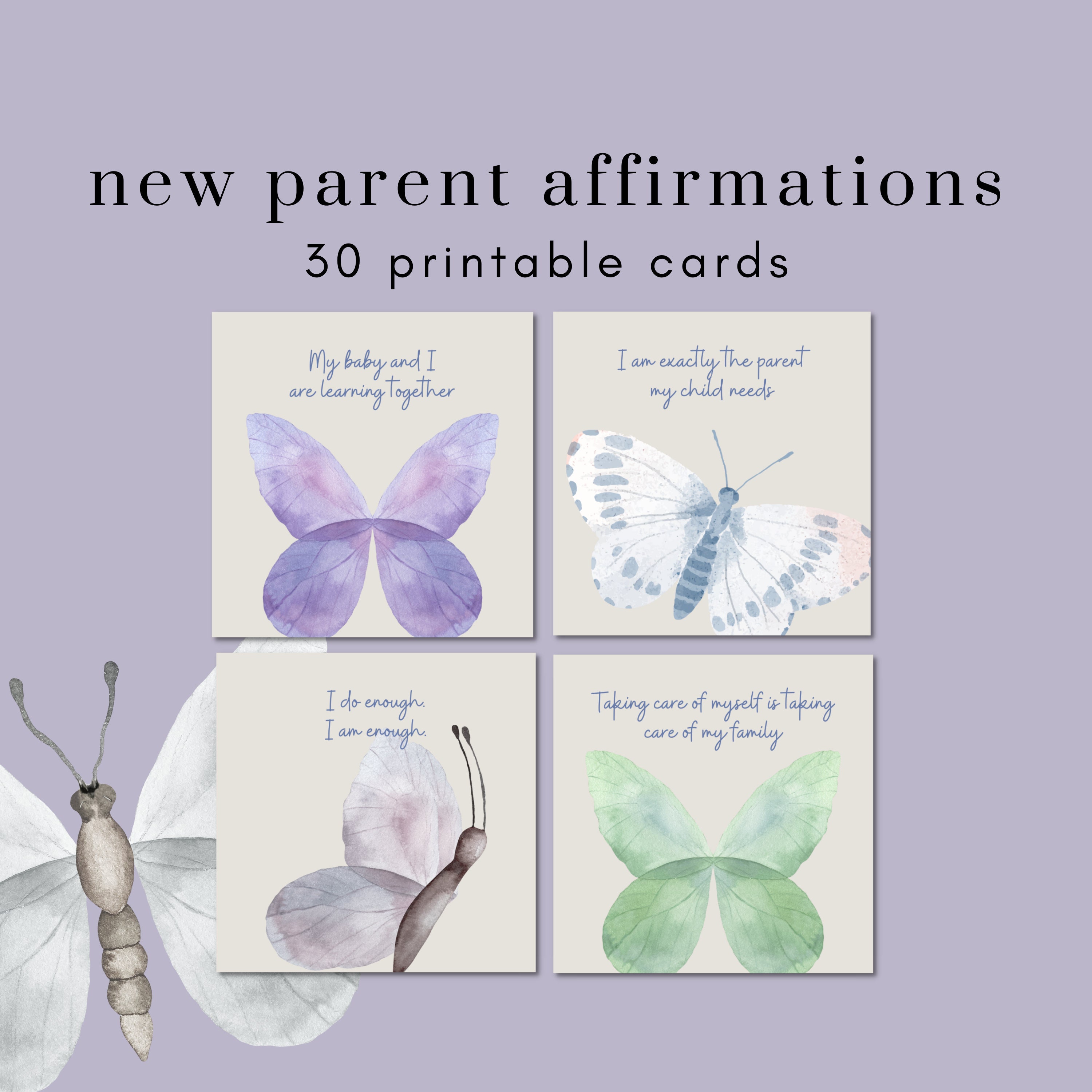 New Parent Affirmation Cards | 30 Printable Positive Affirmations | New Mom Affirmations | Postpartum Positivity | Motherhood | Baby Gift