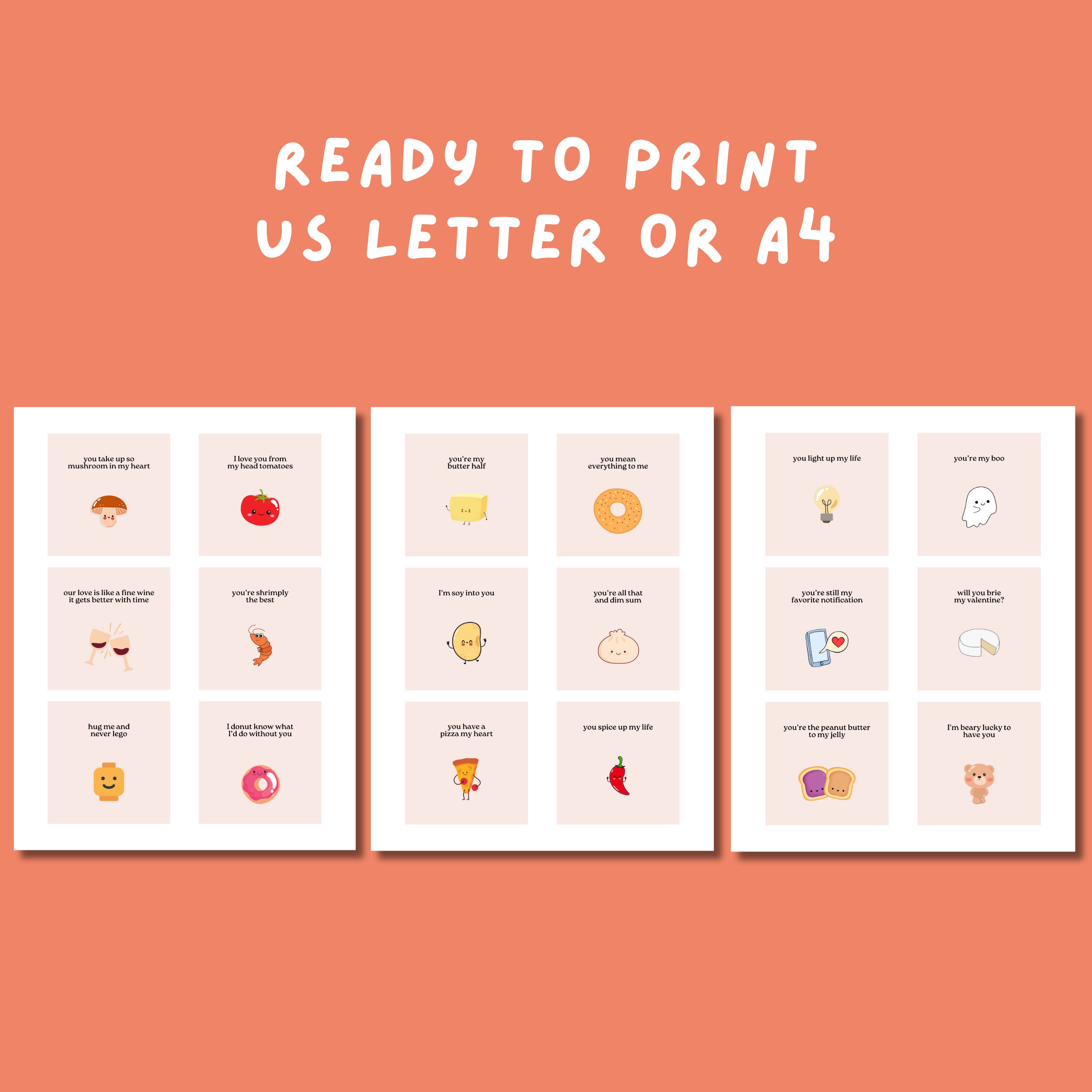 Printable Pun Valentine's Day Notes Valentine Love Puns Funny Valentine ...