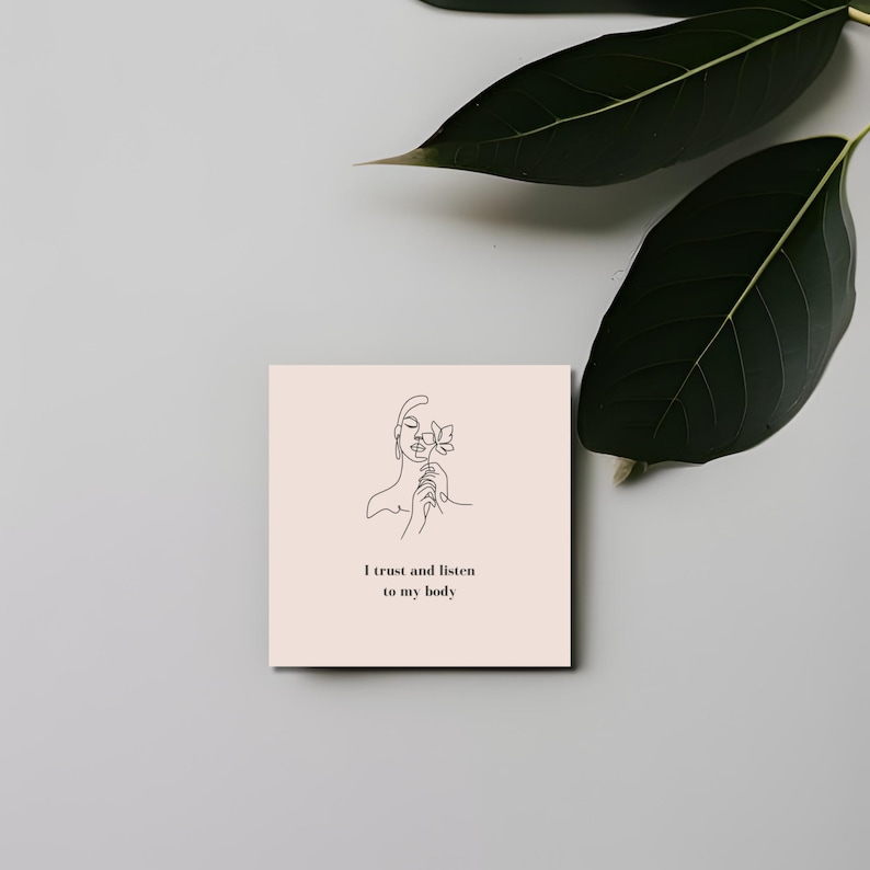 New mom self care. This quote reads: I trust and listen to my body.