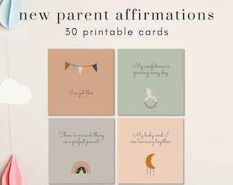 New Parent Affirmation Cards | 30 Printable Positive Affirmations | New Mom Affirmations | Postpartum Positivity | Motherhood | Baby Gift