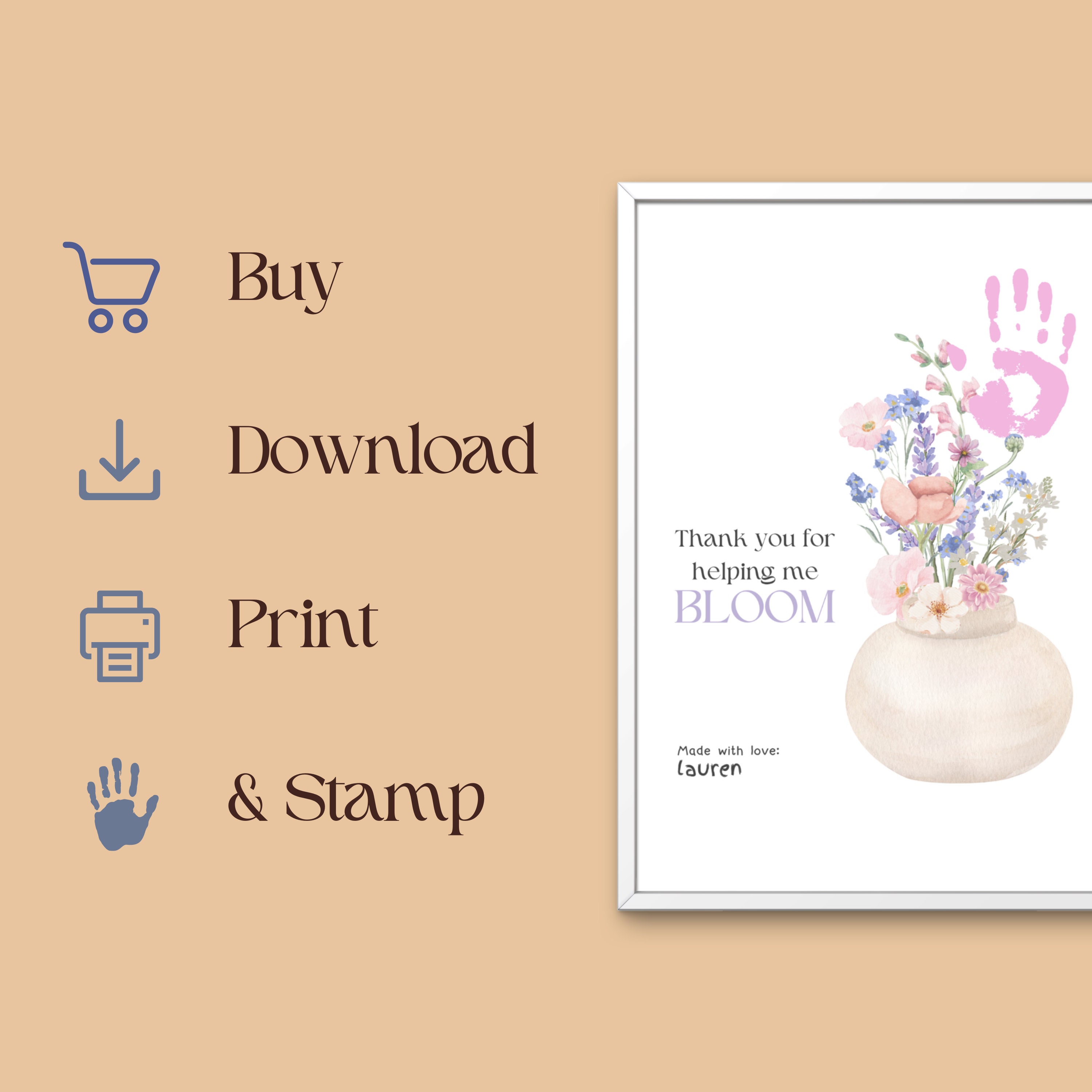 Teacher Appreciation Handprint Art: Floral Thank You Gift (digital ...