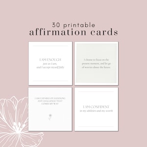 Cartões de afirmação positiva | Baralho de cartas para impressão 30 afirmações positivas diárias | Citações Positivas | Autoestima | Confiança | Autocuidados