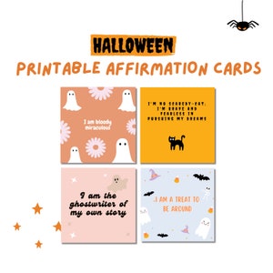 Cartes d'affirmation d'Halloween | Jeu de cartes imprimable 30 affirmations positives quotidiennes | Cadeau d'Halloween | Citations positives | Décoration d'Halloween amusante