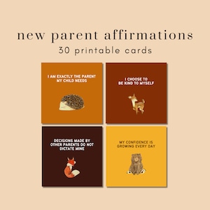 Nouvelles cartes d'affirmation des parents | 30 affirmations positives imprimables | Nouvelles affirmations de maman | Forêt d'automne | Positivité post-partum | Cadeau de naissance