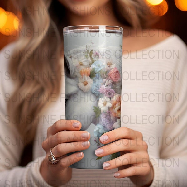 Floral Unicorn Tumbler, Fantasy Inspired White Unicorn with Flowers, Unique Magical Drinkware, Gift for Mythology Lovers