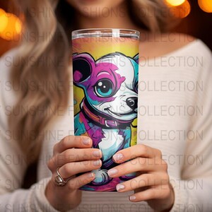 Colorful Cartoon Dog Tumbler, Vibrant Pop Art Animal Travel Mug, Cute Puppy Insulated Cup Gift