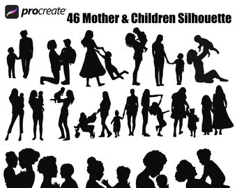 Procreate Mother & Children Stamp set (46 Stamps ) for easy painting on iPad.