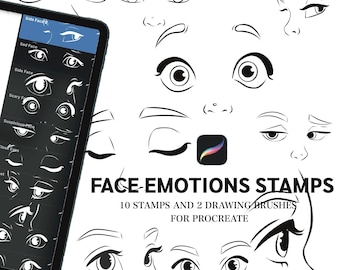 Procreate Face Emotions Stamps (10 stamps), easy cartoon style stamp for iPad.
