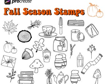 Procreate Cartoon Fall Stamps, iPad Drawing (26 Stamps) (Digital Download)