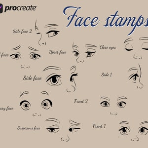 Procreate Face Emotions Stamps (10 stamps), easy cartoon style stamp for iPad.