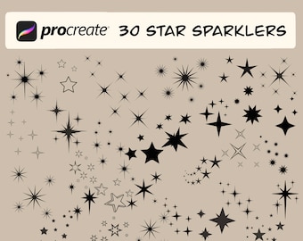 Procreate 30 Star Sparkles Stamps for iPad.