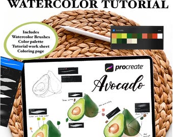 Procreate Watercolor Brush Set, Avocado Painting Tutorial (Digital Download)