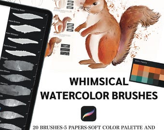 Procreate Watercolor Brushes, Papers, Color Palette, Squirrel Tutorial (Digital Download)