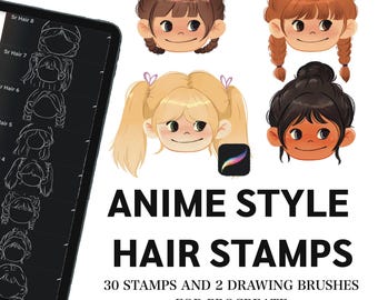 Procreate Anime Hair Stamps, Cartoon Style Brushes (Digital Download)