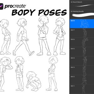 Procreate Stamps for Artists - Cartoon Girl Body Poses Stamp Set (8 Stamps)