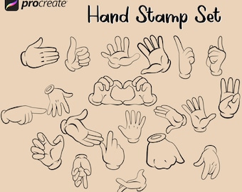Procreate Cartoon Hand Stamps (20 stamps + 1 doodle brush) for easy drawing on iPad.