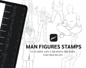 Sellos de figuras de hombre Procreate (10 sellos), juego de sellos de poses corporales