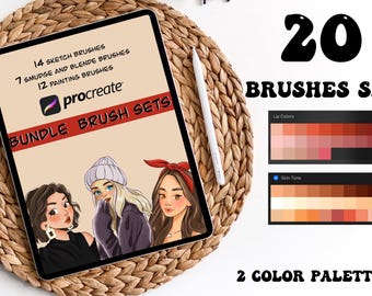 Procreate Brush Set Bundle, 33 Sketch, Blend, Paint Brushes (Digital Download)