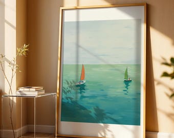 Art mural en téléchargement numérique voile, impression océan nautique, décor de plage côtière, art mural imprimable, impression paysage marin moderne, cadeau de pendaison de crémaillère