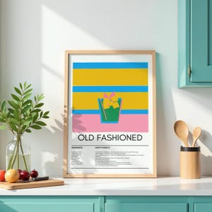 Old Fashioned Cocktail Recipe Wall Art, Modern Minimalist Printable Bar Decor, Retro Drink Art for Home Bar or Kitchen, Whiskey Lover Gift