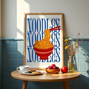 Colourful Noodles Wall Art, Instant Download Kitchen Decor, Bold Modern Food Poster, Asian Cuisine Digital Art, Ramen Lover Gift