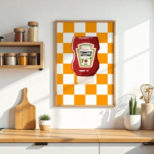 Ketchup Wall Art Print Retro Kitchen Decor Vintage Food Illustration Diner Wall Art Pop Art Kitchen Poster Ketchup Lover Gift