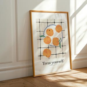 Peaches Fruit Flat Lay Illustration Wall Art Print, Treat Yourself Fruit Art Print, Fun Kitchen Food Art Print, Instant Download Wall Art