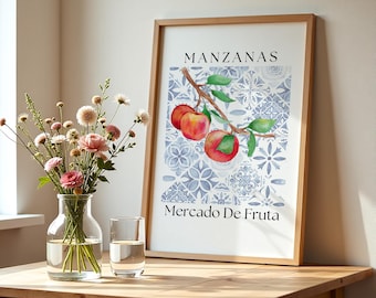 Apple Watercolor Print, Spanish Kitchen Decor (Digital Download)