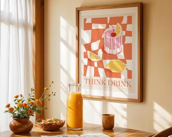 Think Drink Cocktail Art Print, Modern Kitchen Wall Decor (Digital Download)