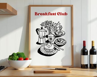Impresión artística de Breakfast Club, decoración de cafetería vintage (descarga digital)
