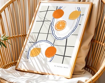 Minimalist Citrus Fruit Print, Modern Kitchen Wall Art (Digital Download)