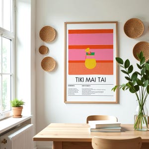 Tiki Mai Tai Cocktail Recipe Art Print for Kitchen, Digital Download, Tropical Bar Decor, Retro Cocktail Mixology Wall Art, Cocktail Gift