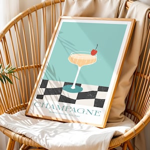 Champagne Wall Art, Digital Download, Minimalist Paris Decor in 5 Sizes, Perfect for Kitchen, Bar, or Dining Room, Champagne Illustration