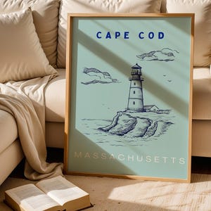 Cape Cod Lighthouse Wall Art Nautical Digital Download Coastal Massachusetts Print Beach House Decor New England Seaside Artwork