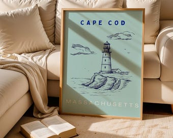 Cape Cod Lighthouse Print, Nautical Coastal Wall Art (Digital Download)
