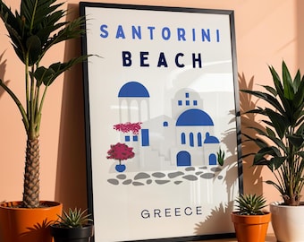 Santorini Greece Print | Minimalist Coastal Travel Poster (Digital Download)