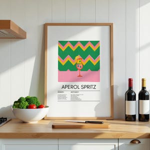 Przepis na Aperol Spritz Art Print, Dekoracja ścienna Retro Cocktail, Natychmiastowe pobieranie cyfrowe, Prezent dla miłośnika koktajli Aperol Spritz, Wydruk Risograph