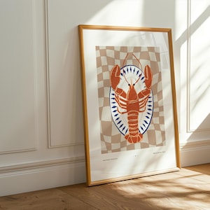 Lobster Wall Art Print, Digital Printable Wall Art, Kitchen Coastal Nautical Wall Art, Whimsical Lobster Print, Gift for Seafood Lover