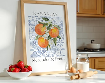 Orange Citrus Print, Spanish Kitchen Decor, Mediterranean Tile Art (Digital Download)