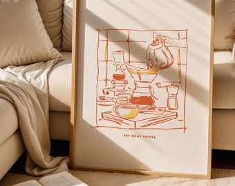 But First Coffee Kitchen Print, Minimalist Cafe Art (Digital Download)