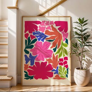 Floral Wall Art Print Colorful Botanical Print Modern Flower Art Boho Tropical Decor Abstract Floral Poster Digital Download