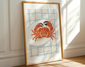 Coastal Crab Art Print, Nautical Kitchen Decor (Digital Download)