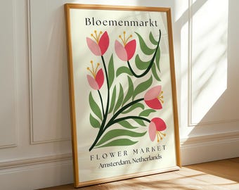Amsterdam Flower Market Tulip Print, Dutch Botanical Art (Digital Download)