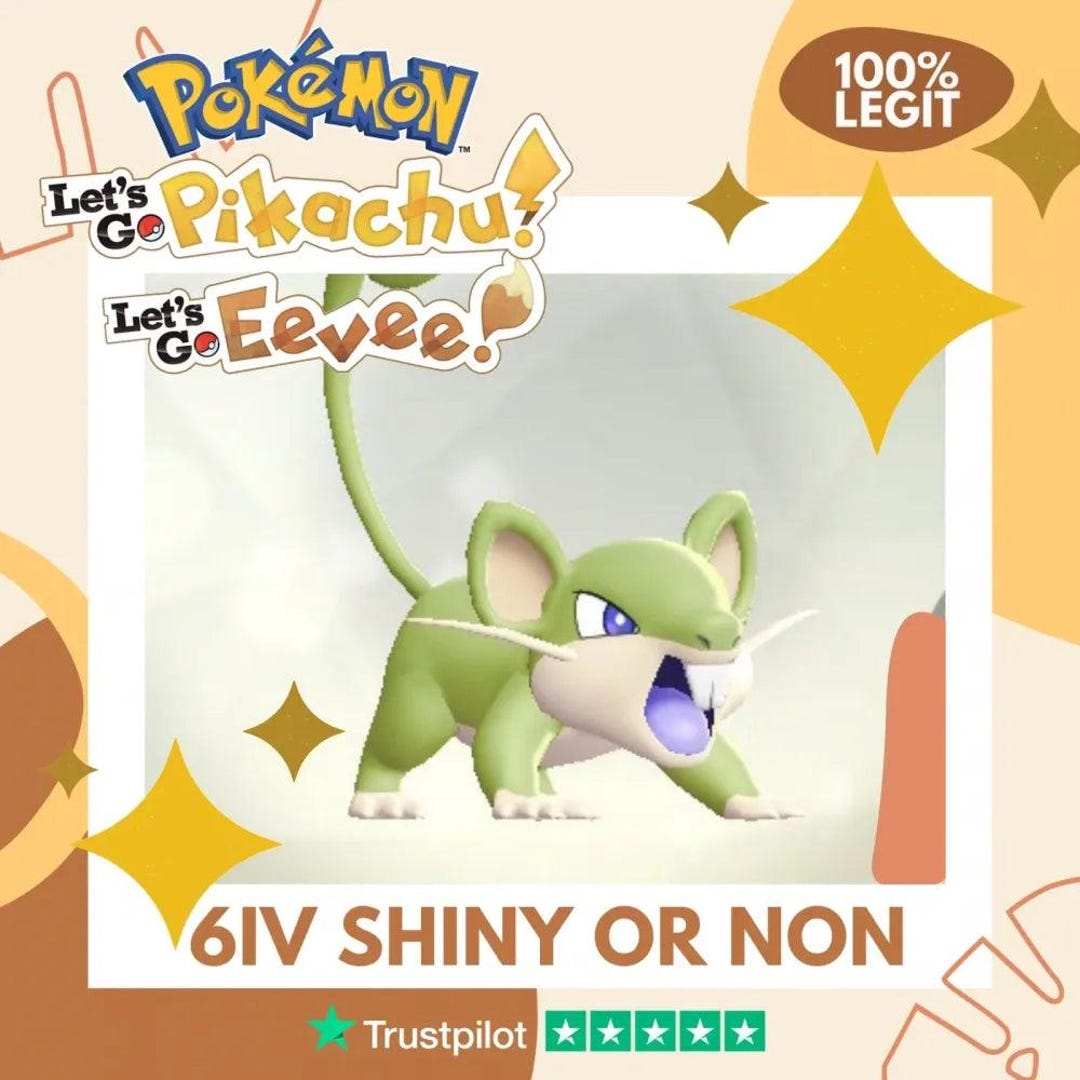 Rattata Shiny or Non Shiny Pokémon Let's Go Pikachu Eevee Level 1 Legit ...