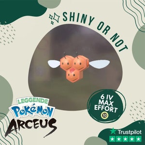 Pode incluir: Uma imagem digital de um Pokémon do jogo "Pokémon Legends: Arceus". O Pokémon é uma criatura semelhante a uma abelha com um corpo castanho e laranja. A imagem está sobre um fundo verde e bege com o texto "Shiny or Not" e "6 IV Max Effort 10" em texto branco. A imagem também inclui o texto "Leggend".