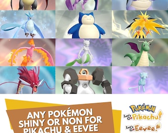 Qualsiasi Pokémon Shiny o Non per Pokémon Let's Go Pikachu Eevee Livello 100 Competitivo 6 IV Battaglia Nome OT Personalizzabile Livello Legale Legittimo