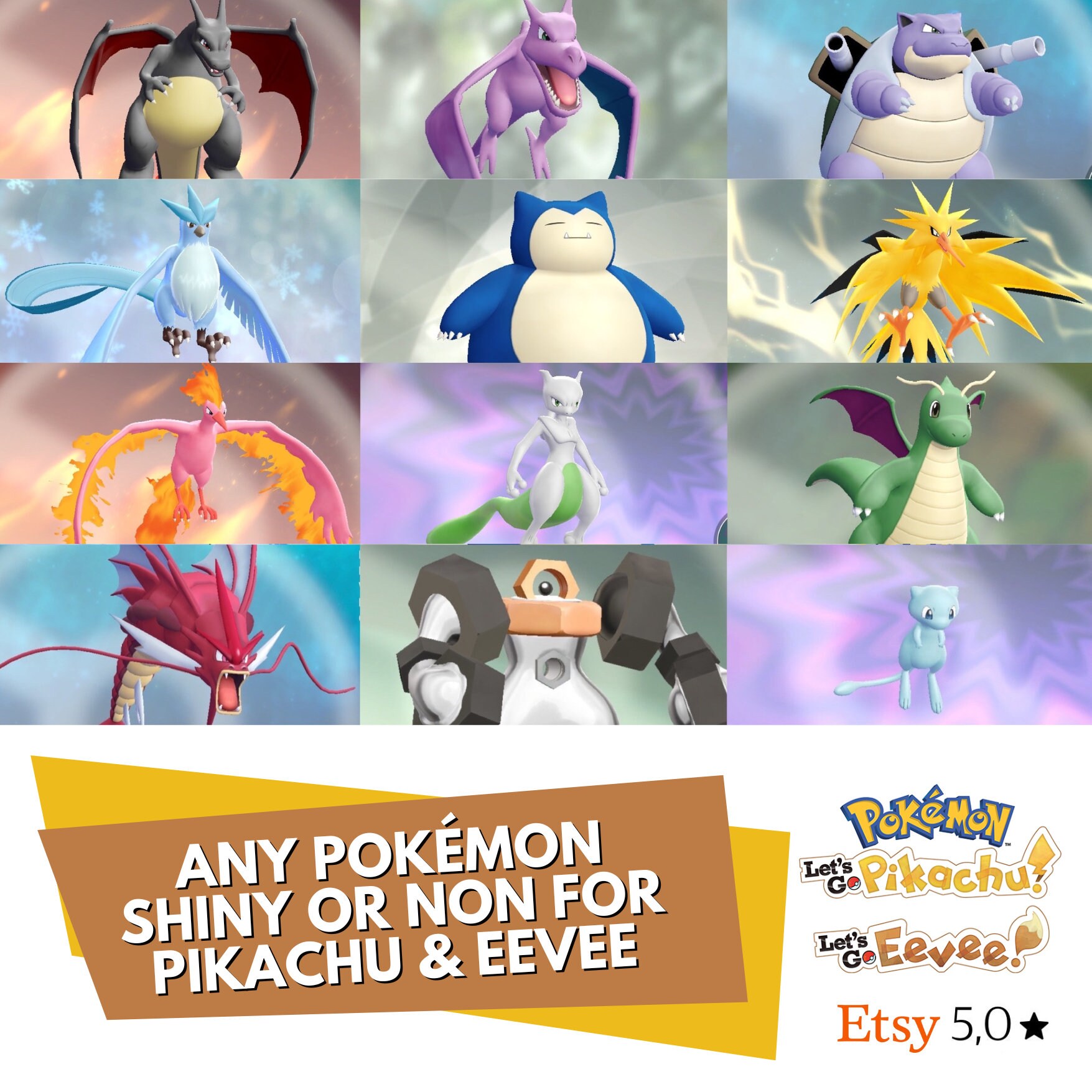 Any Pokémon Shiny or Non for Pokémon Let’s Go Pikachu Eevee Level 100 ...