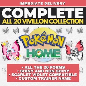 Alle Vivillon Shiny & Non Shiny Complete collectie Pokémon HOME Elke 20 Formulieren Aangepaste trainernaam OT 6 IV Juridisch Legit