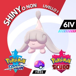 Puede incluir: Un personaje Pokémon rosa y blanco con una Poké Ball rosa y blanca. El texto "Shiny o non" está en la esquina superior izquierda de la imagen. El texto "Livello 1" está en la esquina superior derecha de la imagen. El texto "6IV" está en la esquina superior derecha de la imagen. El texto "Pokemon Spada" está en la esquina inferior izquierda de la imagen. El texto "Pokemon Scudo" está en la esquina inferior derecha de la imagen. El texto "FREE" está en el centro de la imagen.