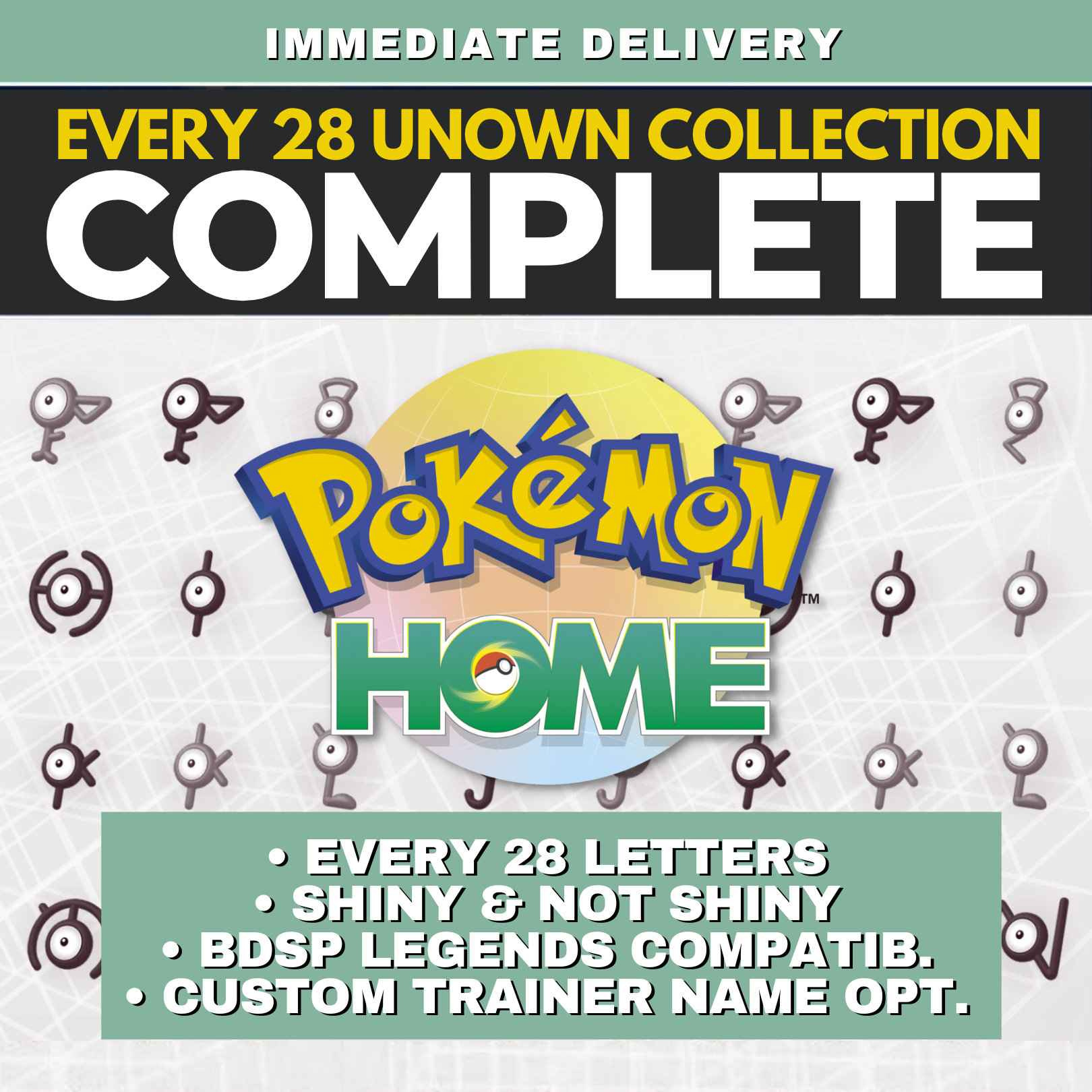 Pokemon Brilliant Diamond Shiny Pearl SHINY UNOWN - Full Alphabet - BR HA  6IV